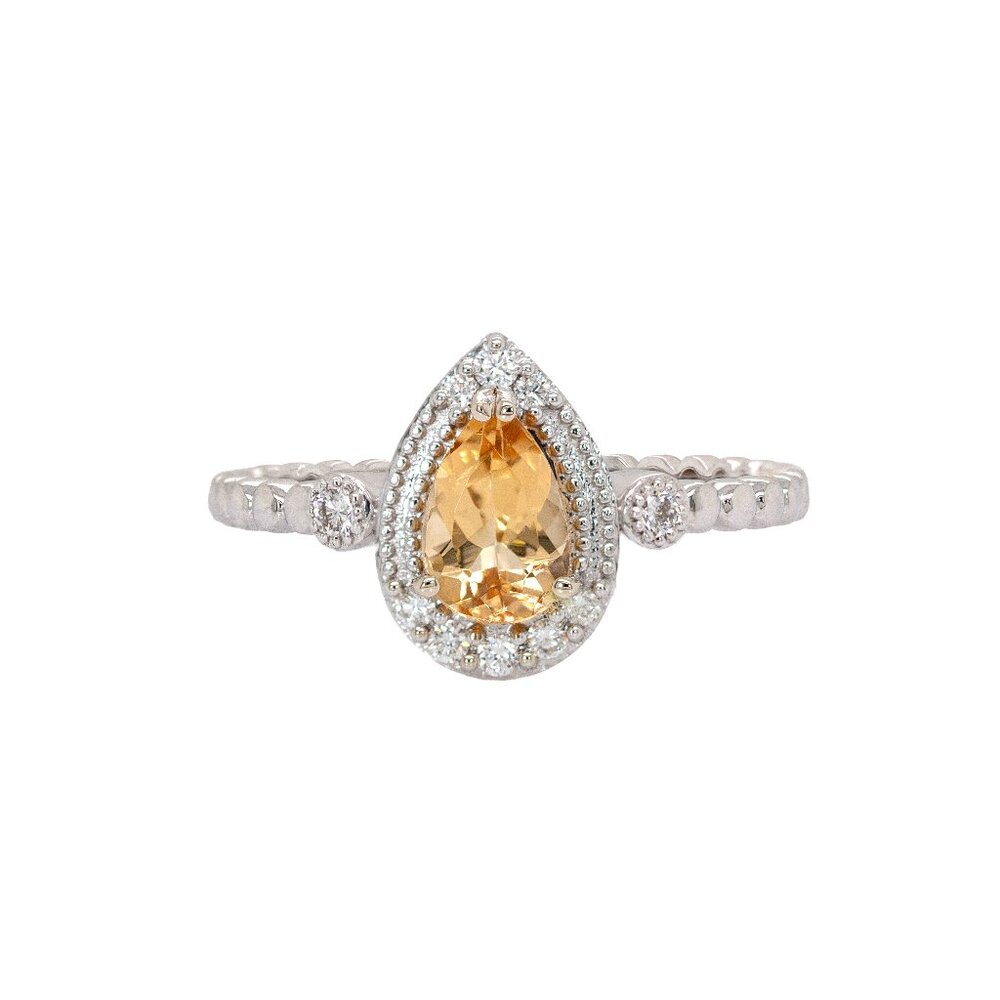 Imperial Topaz Ring in Solid 14K Gold with Natural Diamond Accents